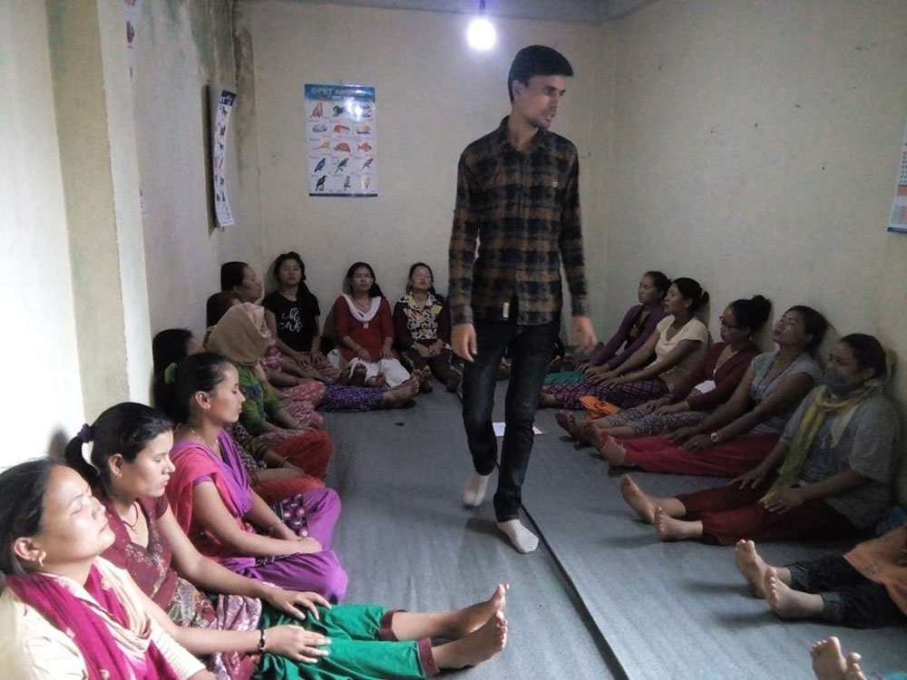 Relaxation Therapy NGF Training Counselor for weaving trainees at Rohit Carpet Suryabinayak